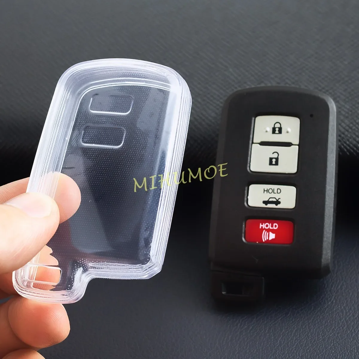 Voor Toyota Camry 4Runner Fortuner Tundra Corolla RAV4 Kluger Zwart Transparant Smart Key Fob Case Cover Sleutelhanger Ring houder