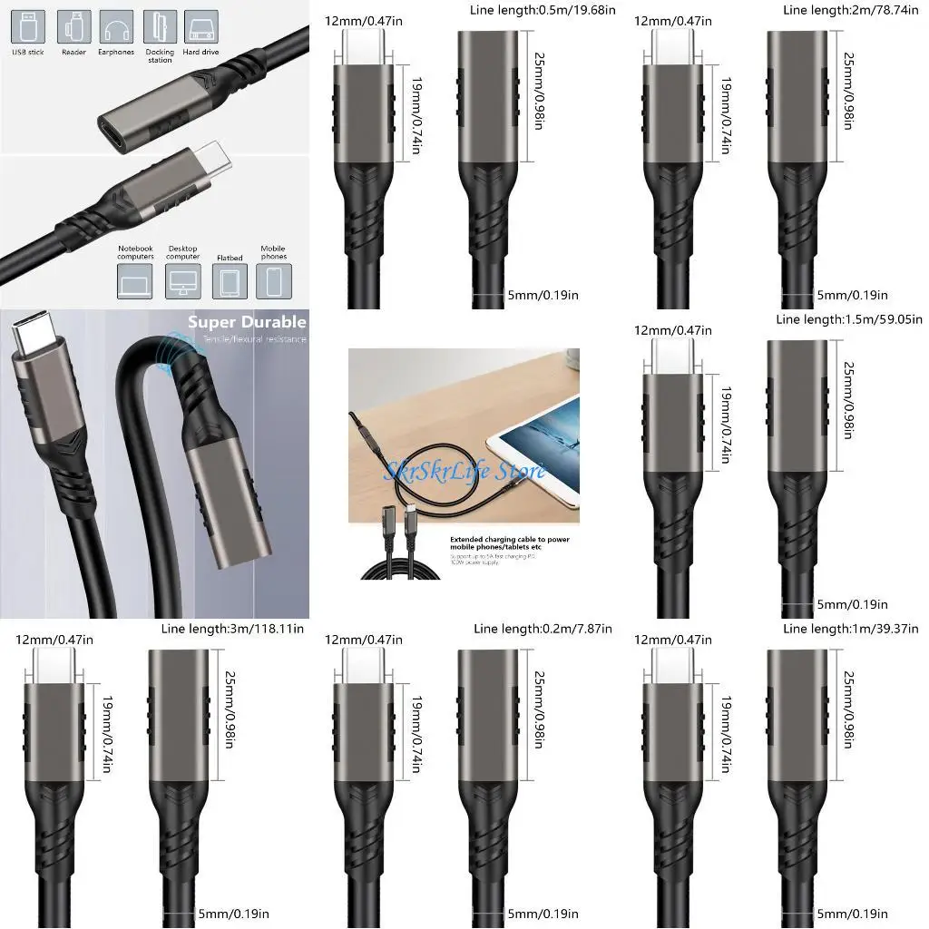 e65e USB typec to typec cable pd100w شحن سريع 5A شاحن سريع usb c cable