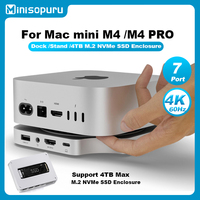 Minisopuru Mac Mini M4 Hub Dock with 4TB M.2 NVMe SSD Enclosure, 4K@60 HDMI for Mac Mini M4 /M4 Pro Stand Accesorios USB Hub