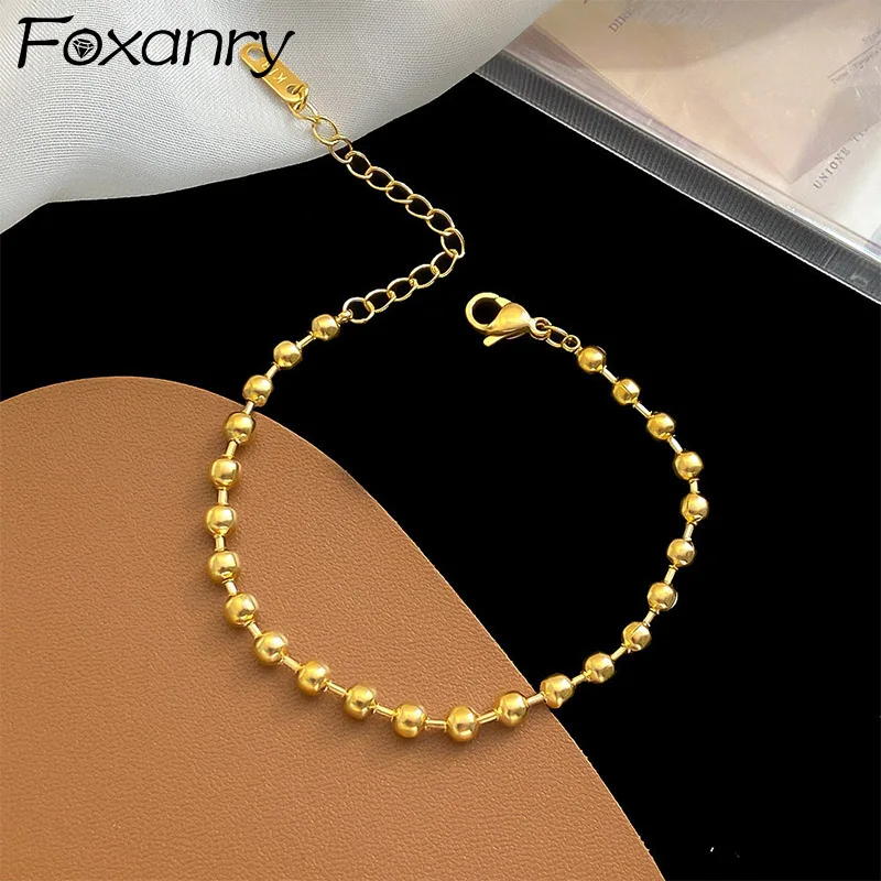 Foxanry 316L Stainless Steel Ball Beaded Bracelets For Women Couples Minimalist Fashion Classic Non-fading Party Jewelry Gifts