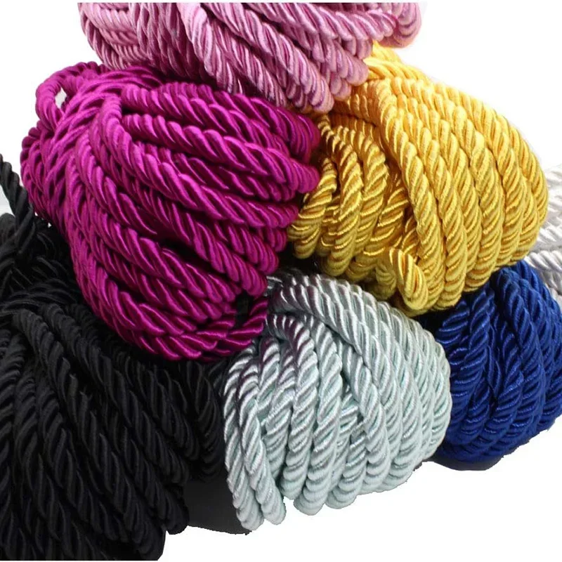 5/10M Silk Rope 3-Ply Braided Cord 5mm Twisted Cord Rope Polyester Twisted Cord Trim Braided Twisted Rope for DIY Craft Decor