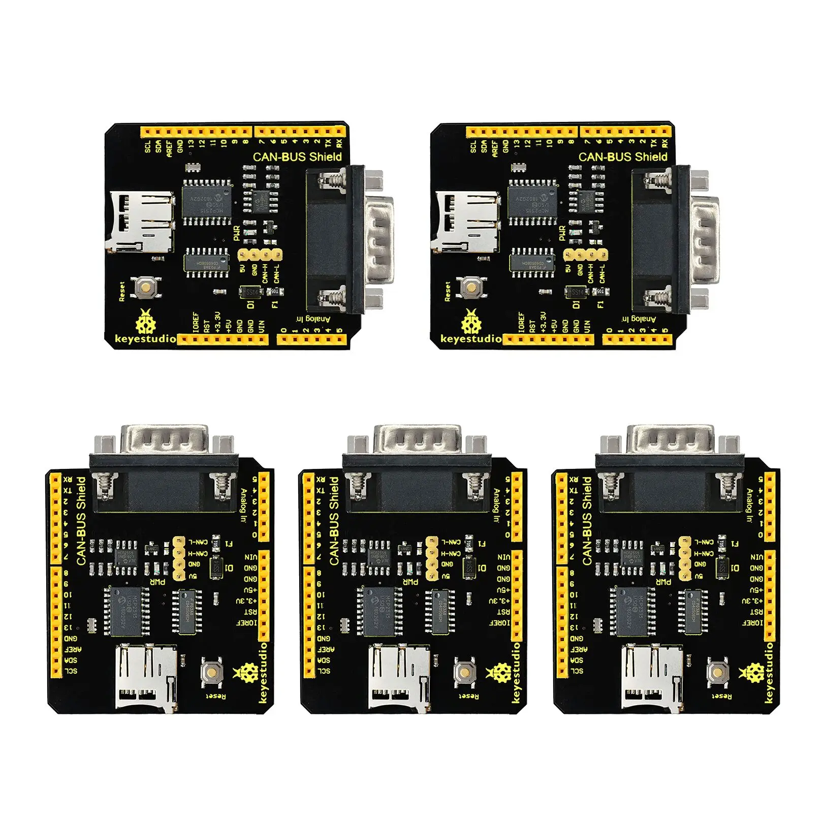 

5 шт./партия, плата CAN-BUS Keyestudio для Arduino с контроллером гнезда SD, микросхема MCP2551 обеспечивает соединитель DB9 для Arduino UNO R3