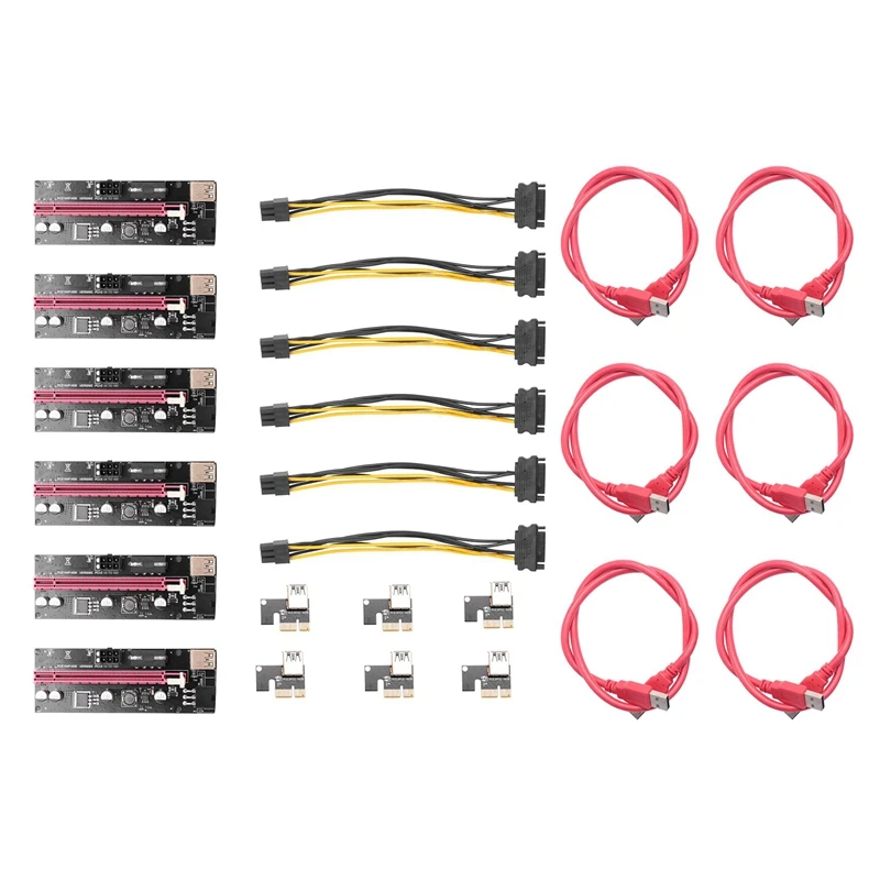 

6 шт. VER009 USB 3.0 PCI-E Райзер VER 009S Экспресс 1X до 16X Райзер адаптер карта SATA 15Pin до 6 Pin кабель питания