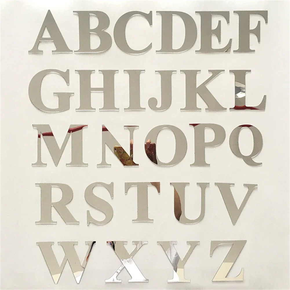 Mirror Wall Sticker A Beautiful Mural Piece Acrylic Mirror Wall Stickers for 26 Silver Letters (English Alphabet)