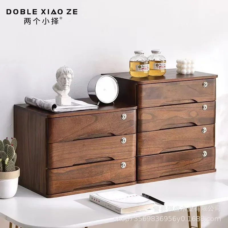 Solid Wood Multi Layer Drawer Organizer With Lock Desktop Storage Box Desk Cabinet For Office Supplies Stationery Holder