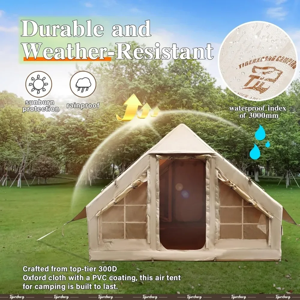 Tienda de campaña inflable para acampar, carpa de aire Glamping para 4-6 personas, fácil configuración, carpa de cabina de lujo para 4 estaciones