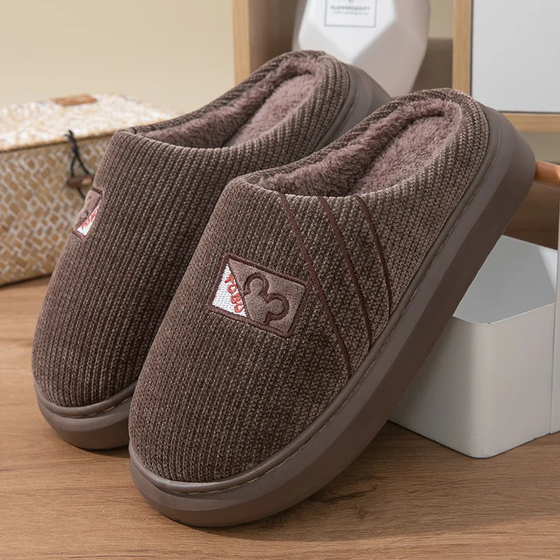 Winter Slippers Men Thick Sole Indoor Home Warm Couples Shoes Non-Slip Flat Platform Cotton Slippers for Man pantuflas hombre