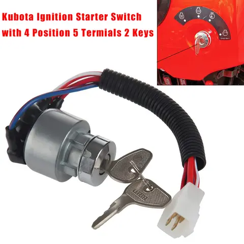 Ignition Switch Kubota 5-Wire Ignition Key Switch for Kubota Tractor L2501 L2600 L2800 L3400 MX4700 MX5000 MX5100 TC020-31822 TC020-31820 32430-31820