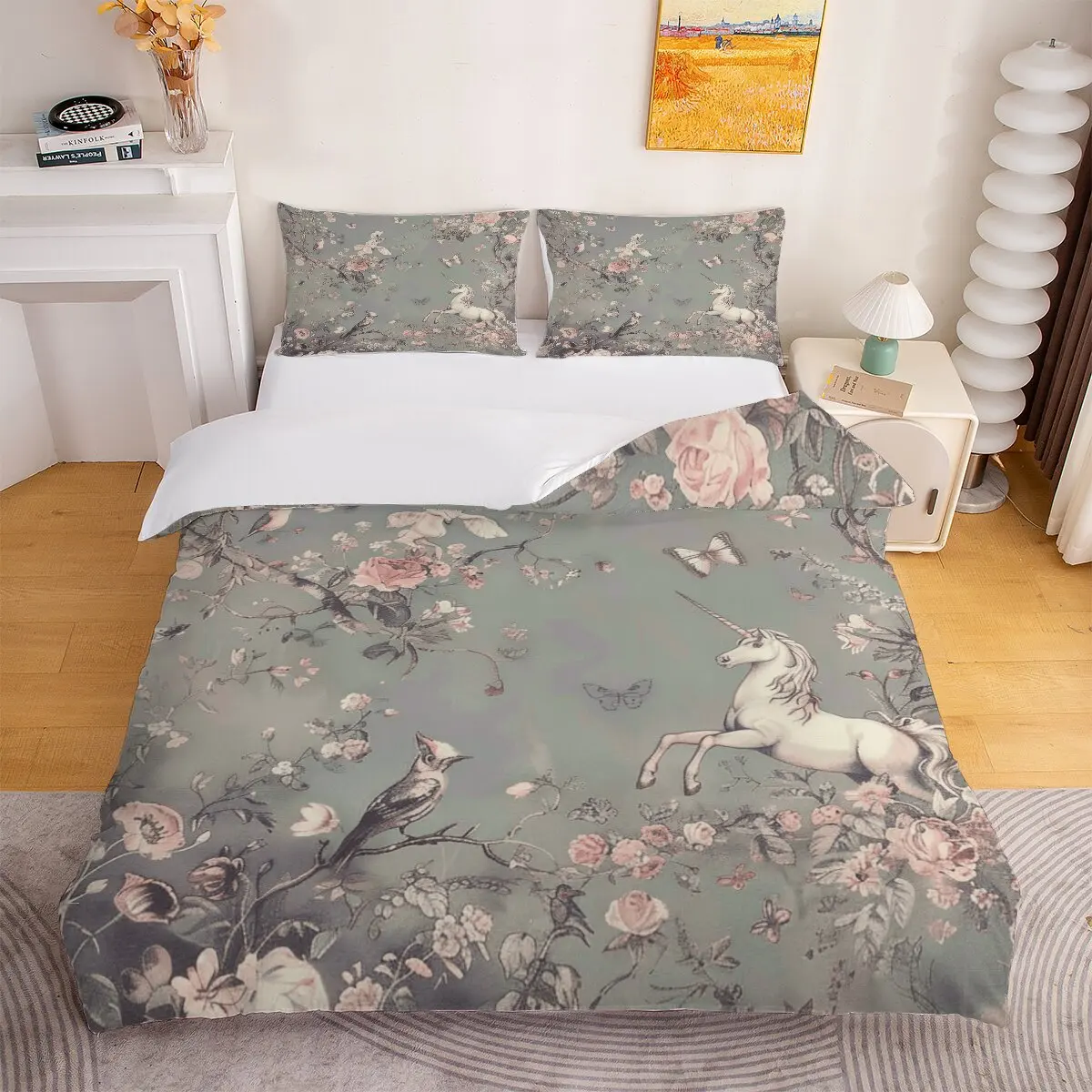 Unicorns and flowers  Duvet size  Unicorns and butterflies  Room decoration bedding set