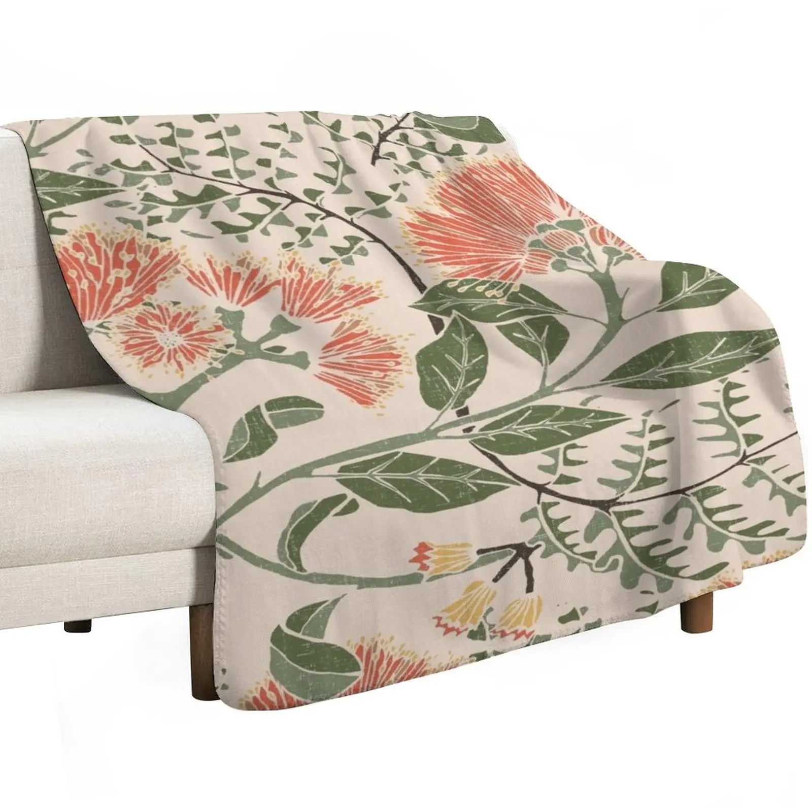 Pohutukawa Traditional Throw Blanket Picnic Cute Plaid Weighted Summer Soft Thermal Blankets