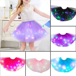 Luminous Puffy Skirts,Girls Star Sequins Mesh Tutu Ballet Skirt with LED Light,Lightweight Breathable Party Skirt for Birthday