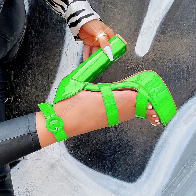 Ronticool Handmade Women Summer Ankle Strap Sandals Chunky Heels Round Toe Nice Red Party Shoes Ladies US Plus Size 5-20 - view 3