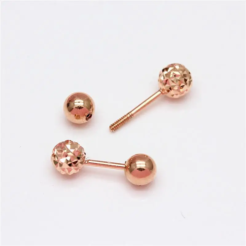 585 purple gold shiny round bead screw ear studs double wear simple glossy 14K rose gold earrings for women party daily jewelry