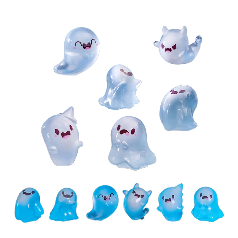 5 pçs mini figuras fantasmas com caixa estatuetas fantasmas luminosas resina brilho no escuro figuras fantasmas bonito presente positivo