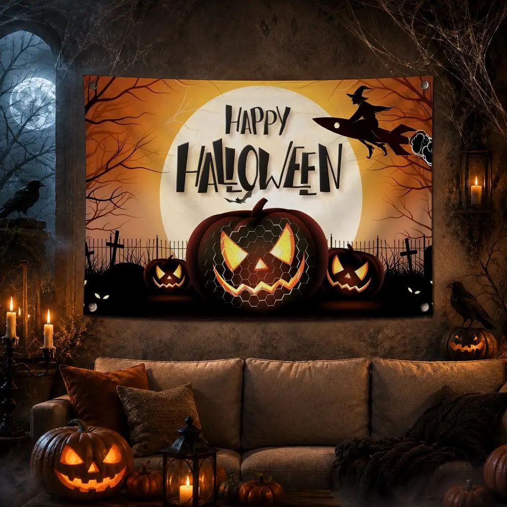 Happy Halloween Flags Outdoor Decorative Banner For Home Garden Party Spooky Wall Hanging Yard Flag