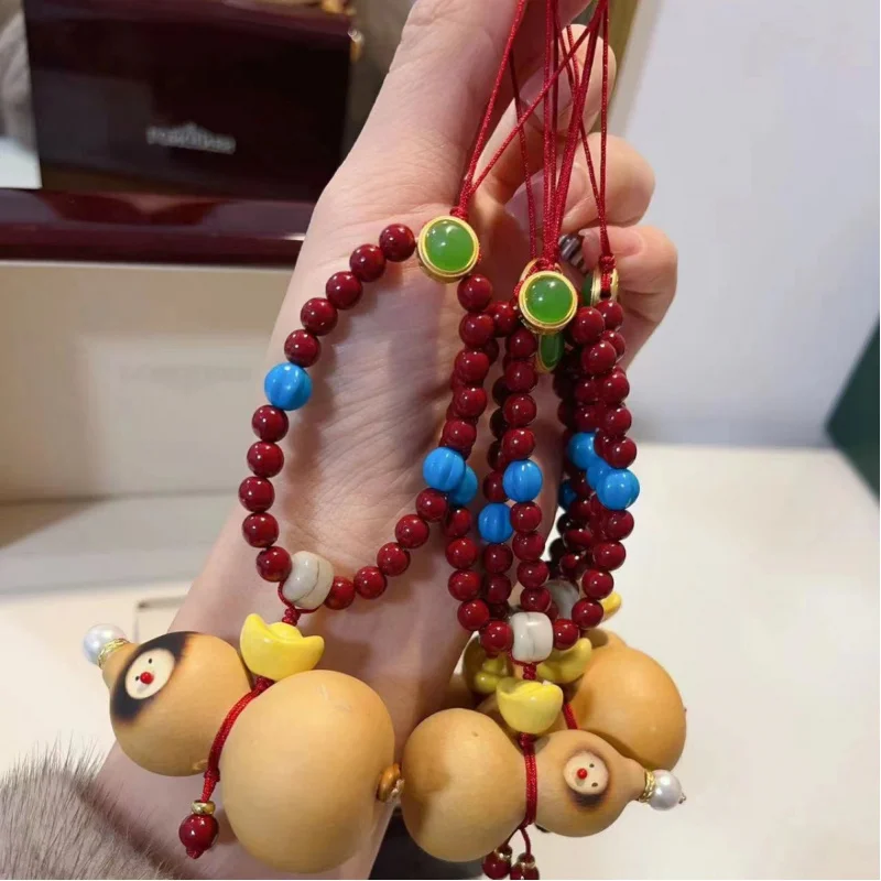 Original Cinnabar round Beads with Gourd Mobile Phone Bag Rack Car Hanging DIY Pendant Backpack ChamrsBackpack Chamrs