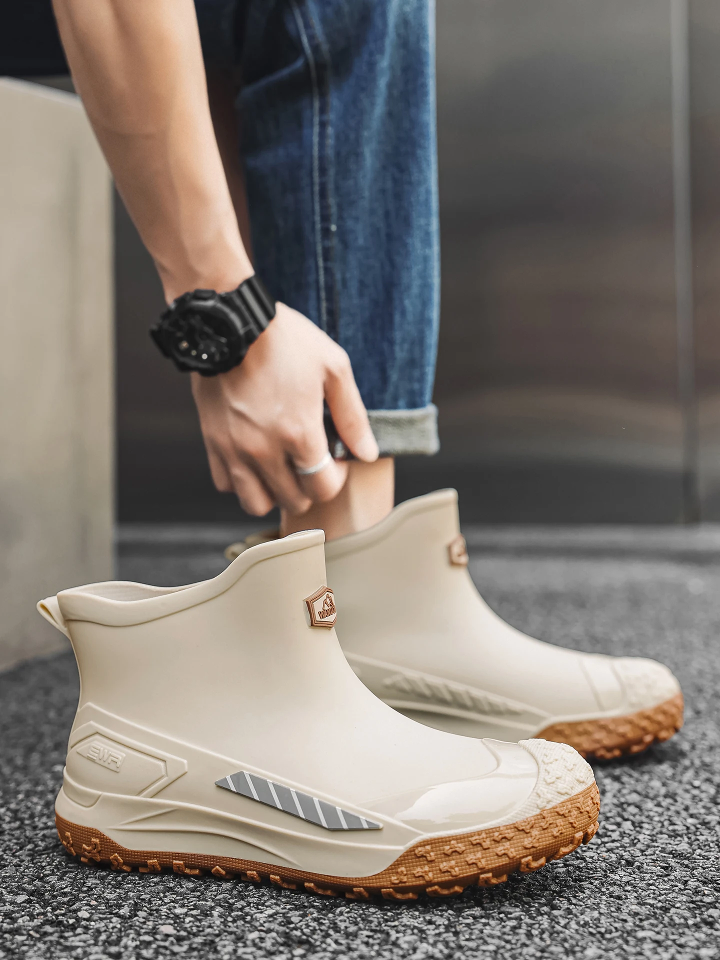 Men's Anti-Slip Summer Rain Boots Waterproof Wear-Resistant Kitchen Fishing Outdoor Activity Special Shoes EVA Insole PVC Mat...