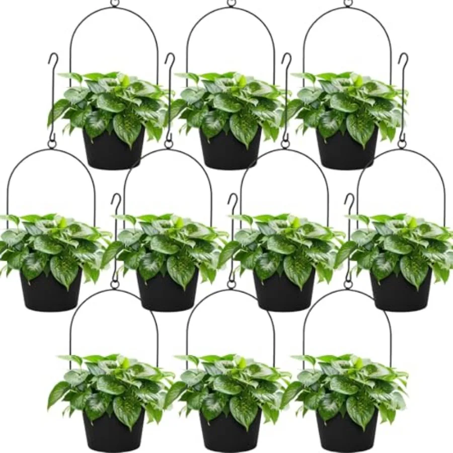 

Hushee 10 Packs Metal Hanging Planters for Outdoor Indoor Plants Plant Hanger with 6.3'' Plastic Pots Hanging Planter Basket fo