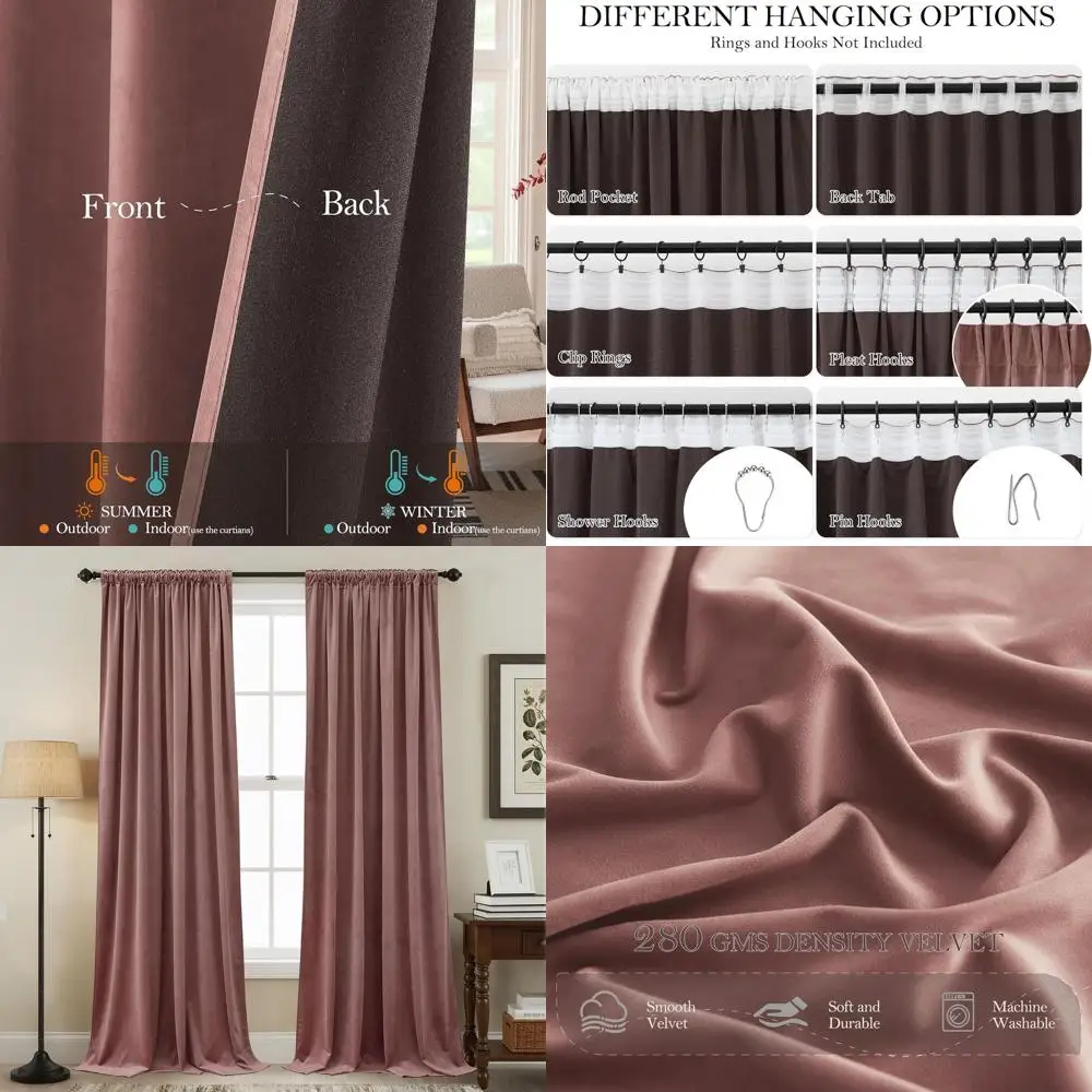 ستائر مخملية معزولة حراريًا باللون الوردي المغبر، بطول 96، تصميم علامة تبويب خلفية لغرفة المعيشة، مجموعة من لوحتين، W52 x L96 #1
