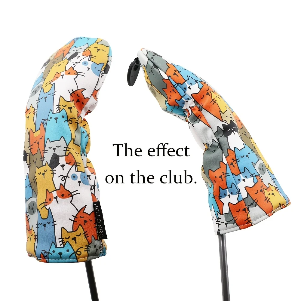 قطعة واحدة/3 قطع من أغطية رأس الجولف للسائق والغابات - غطاء رأس من مادة البولي يوريثان الفاخر، مصممة لتناسب جميع الغابات والسائقين (قطط لطيفة