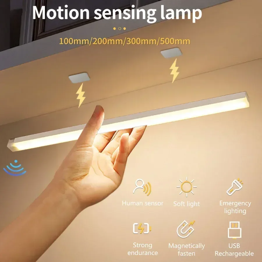 Under Cabinet LED Lights Motion Sensor, Magnetic Night Light USB Charging Led Lights, LED Bar Light 3 Colors Dimmable Light