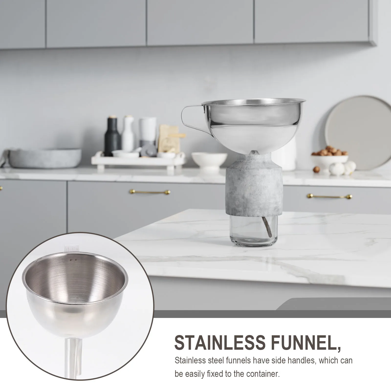 

1 Set Stainless Steel Funnels Kitchen Accessories Mini Strainer Funnel Silver Small Mouth Hoppers Lightweight Side Handles Fast