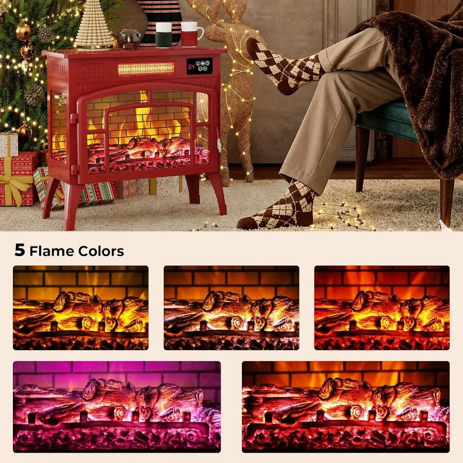 23 Electric Fireplace Stove with 3D Flame Effect and 5 Flame Colors 750/1500W Space Heater with Remote and Timer Energy Saving