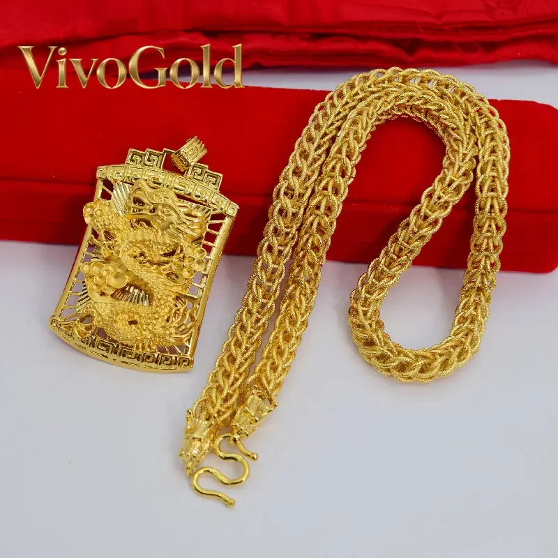 

Мужское ожерелье VivoGoldJin Yicheng из настоящего золота 24K с тканевым кулоном в виде головы дракона и подвеской Longteng Sihai 9999 пробы