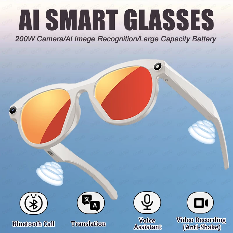 

New AI Smart Glasses HD Camera Shooting LED Flashlight Translation AI Recognition Large Battery Touch Control BT Call Sunglasses