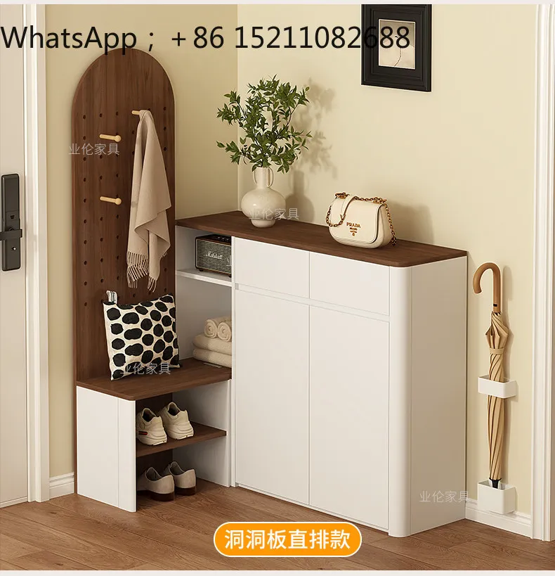 LLY solid wood entry door shoe cabinet household door storage cabinet integrated against the wall corner entrance storage