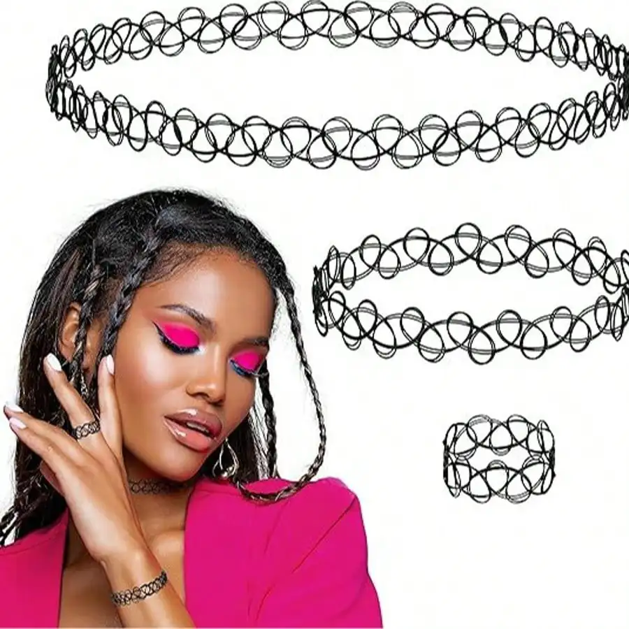 DIY 12PCS Mix Farbe Vintage Hippie Stretch Tattoo Choker Halskette Elastische Chocker Halskette Angelschnur Tattoo Halskette