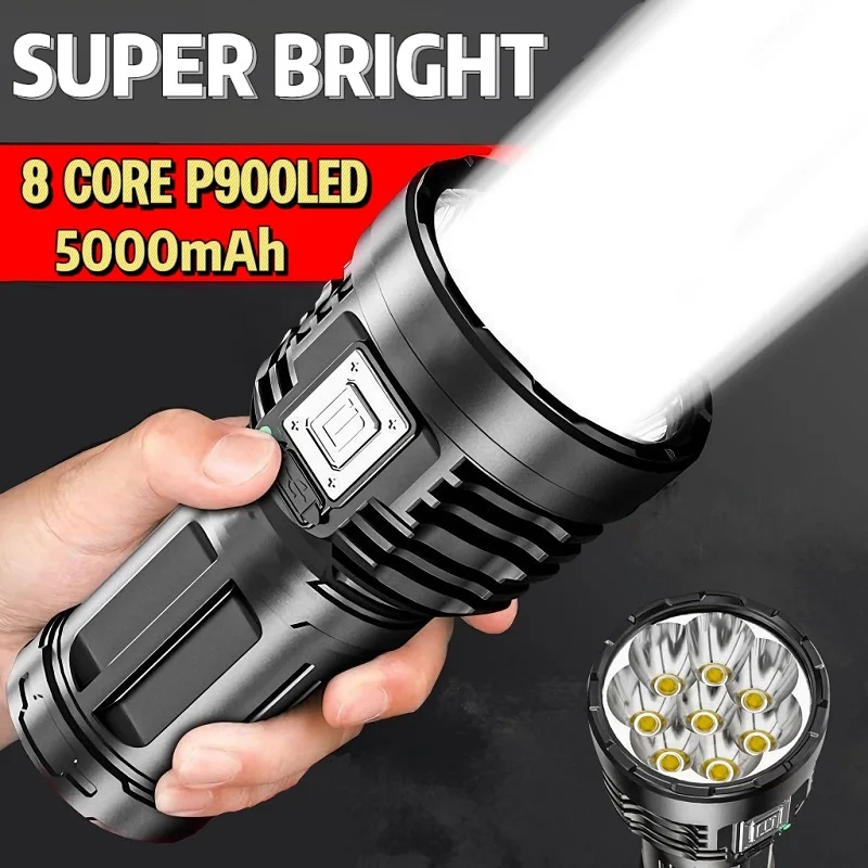 

Burst Bright 8 Core P900 LED Flashlight Strong Light Rechargeable Torch Super Bright With COB Lamp Multifunction Camping Lantren