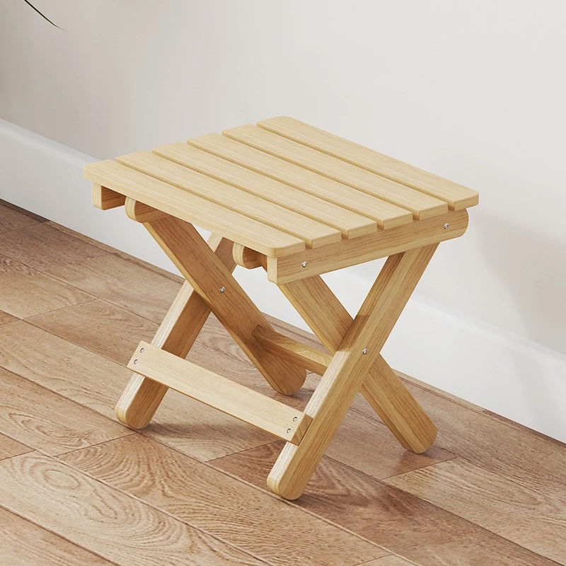 

Folding stool household solid wood outdoor portable simple small bench Mazar shoe changing stool