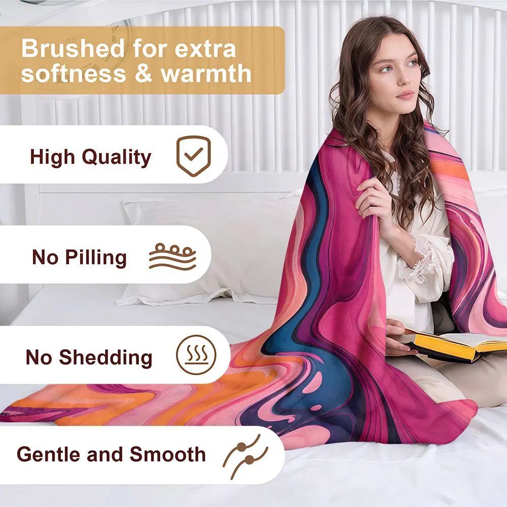 Color Liquid Ink Soft Warm Flannel Blanket Lightweight Cozy Christmas Halloween Home Decor Room