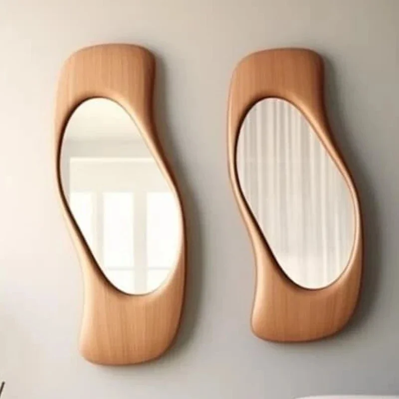 A  French wall-mounted bathroom mirror porch art makeup mirror irregular decorative mirror
