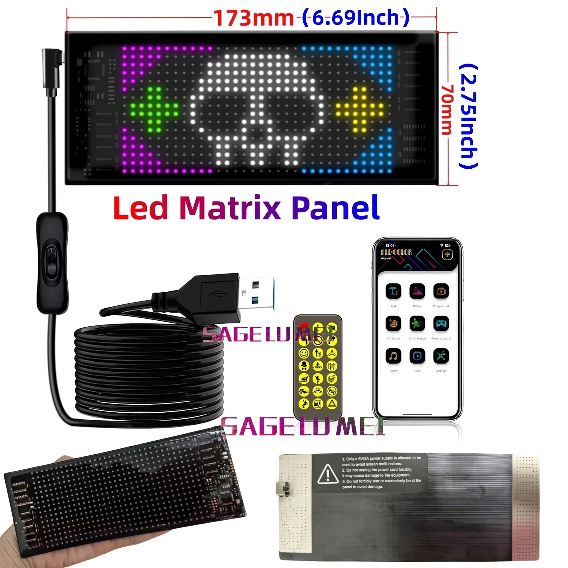 5V USB Smart App Remote Control Wielojęzyczny samochód LED Matrix Pixel Panel Przewijanie Reklama Samochód Ciężarówka Diabelskie znaki Oka Światło