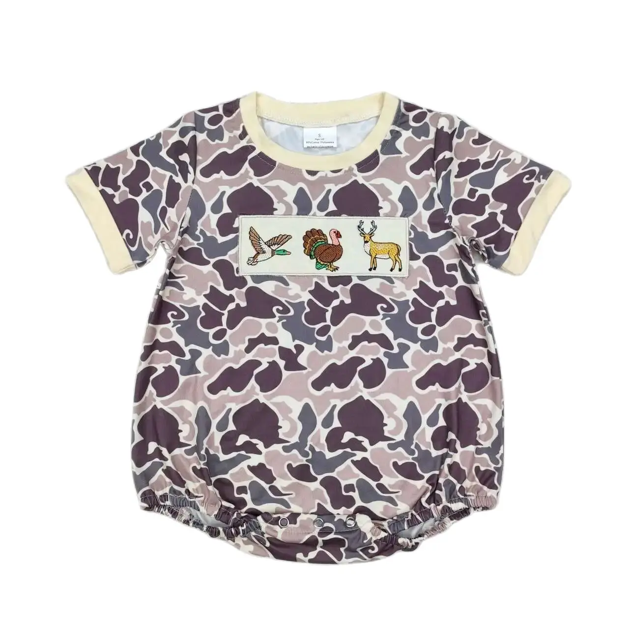 

NEW RTS baby boy embroidered duck turkey camouflage romper wholesale boutique hot selling boys rompers