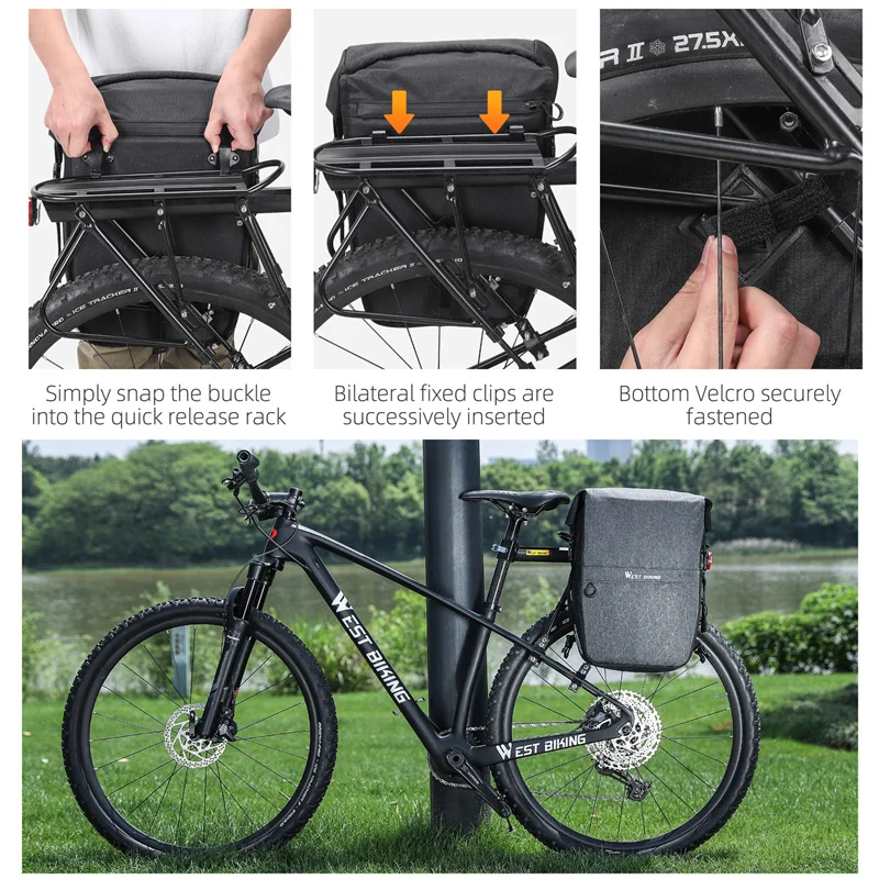 WEST BIKING 17- 29L Bicycle Panniers Waterproof Bicycle Rear Seat Bag Outdoor Sports  Commute Backpack Travel Cycling Trunk Bag