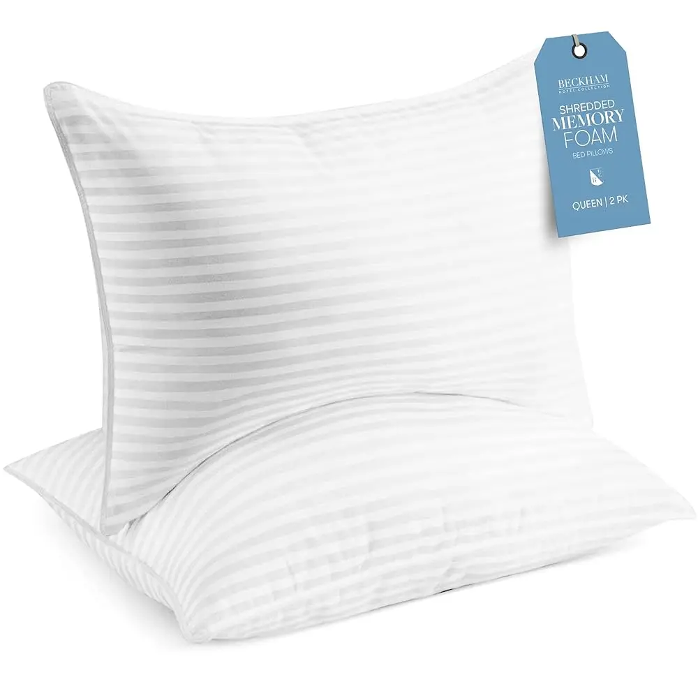 

Queen/Standard Size Memory Foam (Adjustable Fill) Bed Pillows Set Of 2 - Cooling Shredded Foam Pillow For Back, Stomach Or Side
