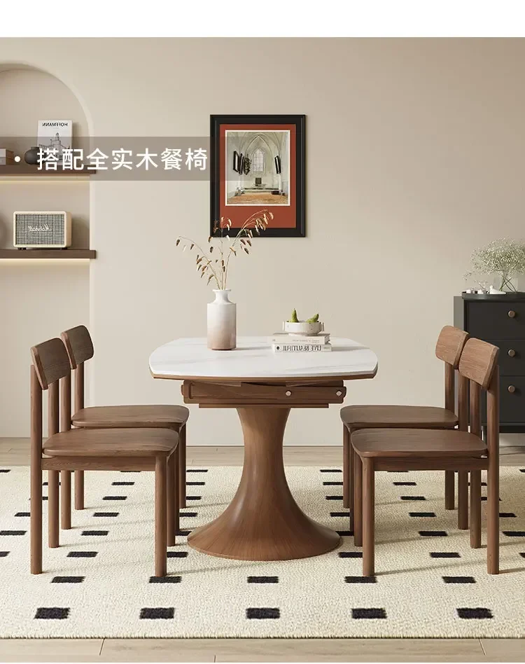 Nordic rock slab round stretchable square becomes round dual-purpose dining table modern simple telescopic folding dining table
