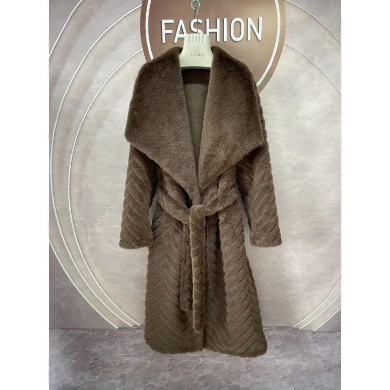 Winter lange bontjas met riem bontkraag luxe dames warme nepbont overjas ontwerp hoge kwaliteit kleding dikke chique windjack