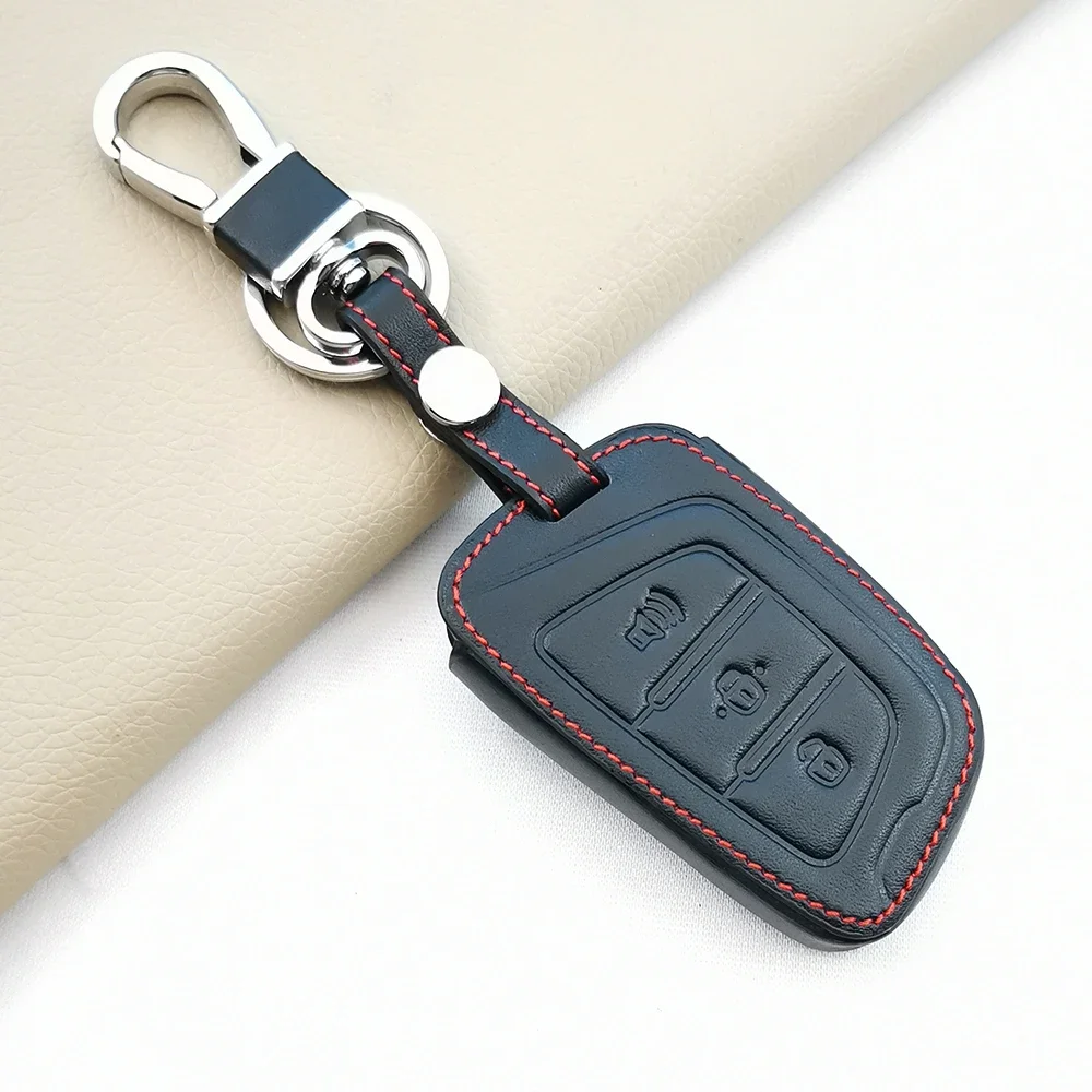 Classic Style Leather Key Cover Case for JAC T50 S2 S3 S4 S5 S7 Car Alarm 3 Buttons Smart Remote Keychain Carbine Accessory