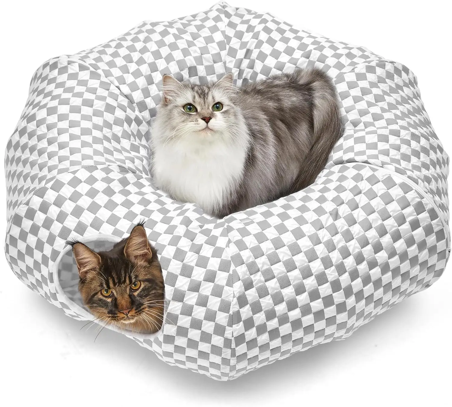 Cama tipo túnel para gatos de interior Peekaboo Cave Donut para gatos con cojín circular lavable Túnel interior para juegos de gatos (gris claro)