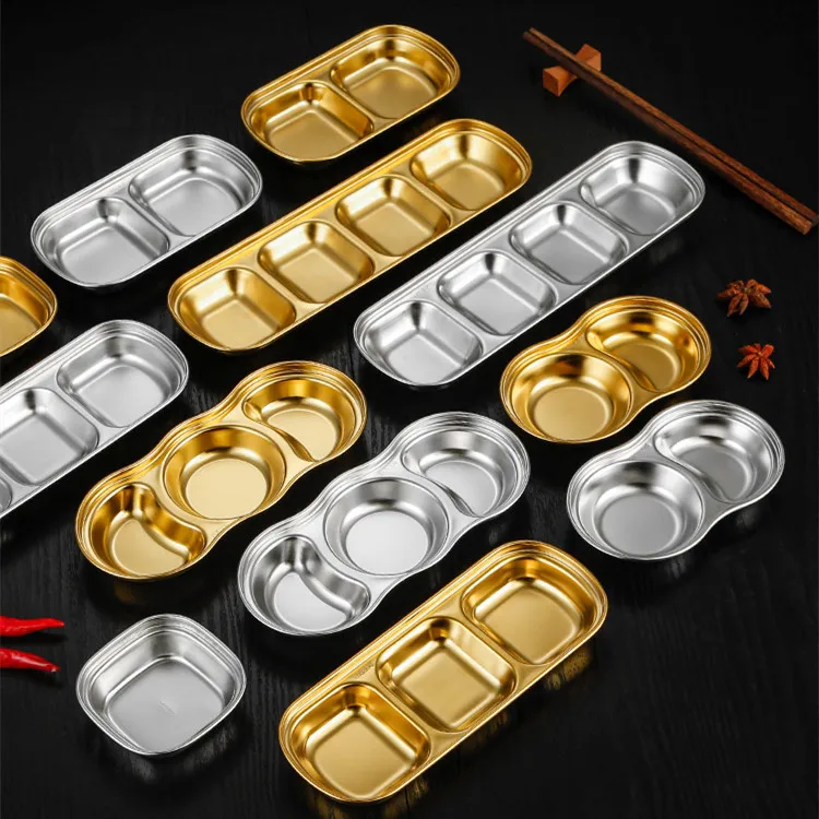 High-quality stainless steel golden hot pot seasoning dishes barbecue dipping dishes restaurant serving