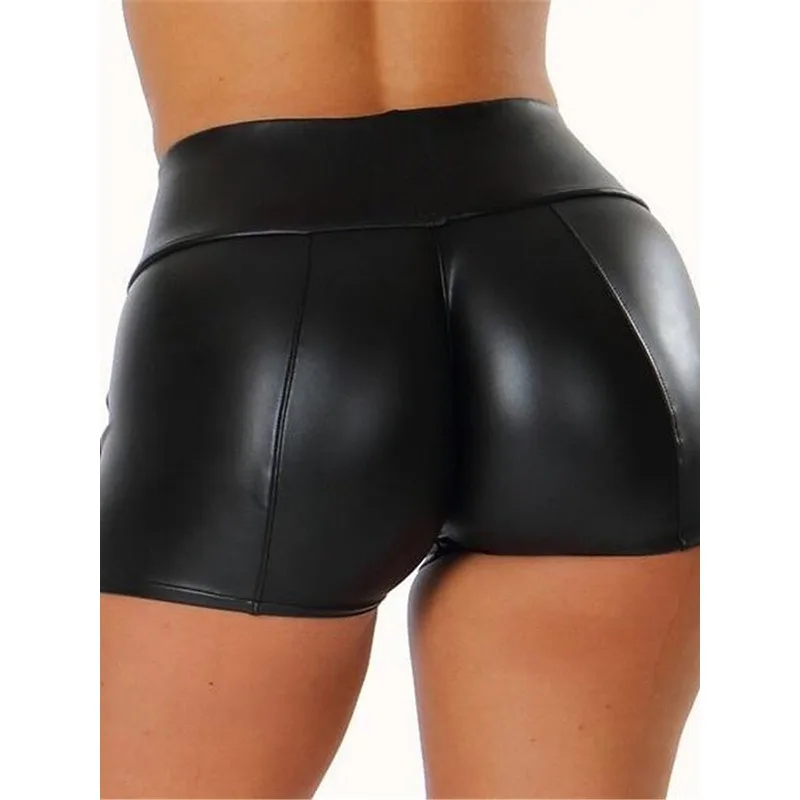 Krisnanas Women's Leather Shorts 2025 Black Sexy High Waist Wrap Hip Lifting Tight Pu Shorts Basic Simple Woman Clothing 60705