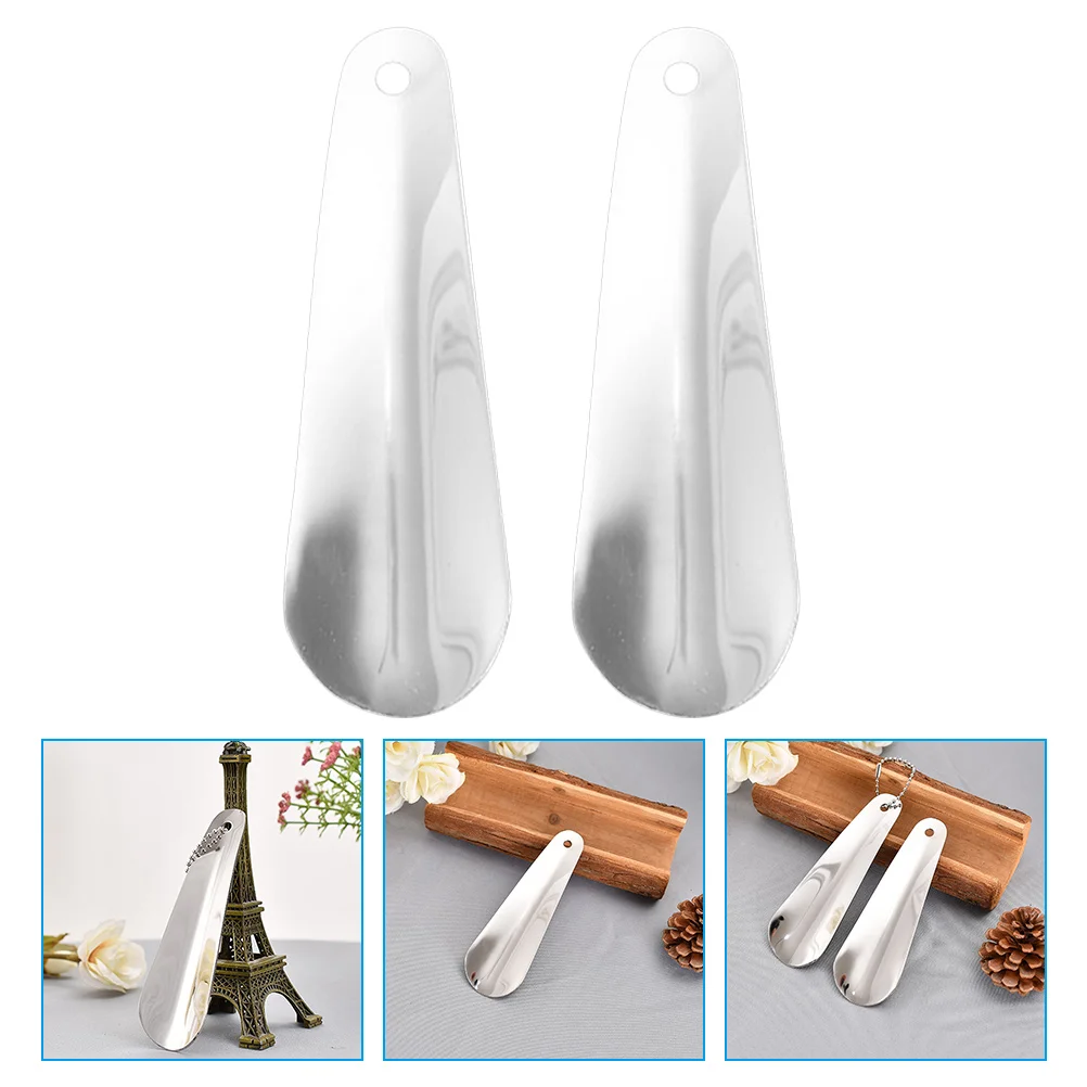 

2 Pcs Shoehorn Short Trumpet Stick Stainless Steel Metal Handle for Seniors Travel