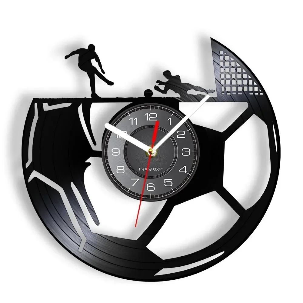 Football Vinyl Record Wall Clock for Bedroom Home Decor Clock Forward and Goalkeeper Laser Cut Music Album Decorative Wall Watch