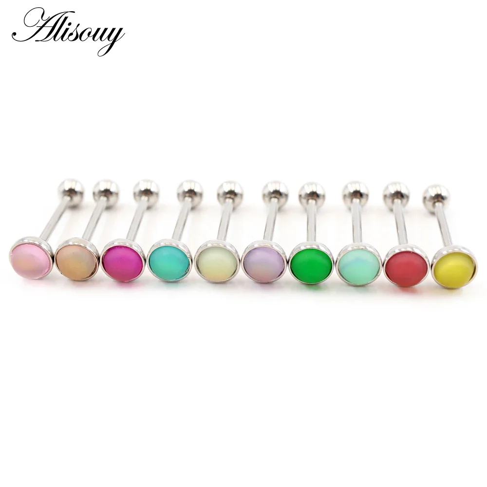 Alisouy 1PC Candy Ten Color Frosted Tongue Nail Stainless Steel Acrylic 1.6*16*5mm Tongue Piercing Body Jewelry for men women