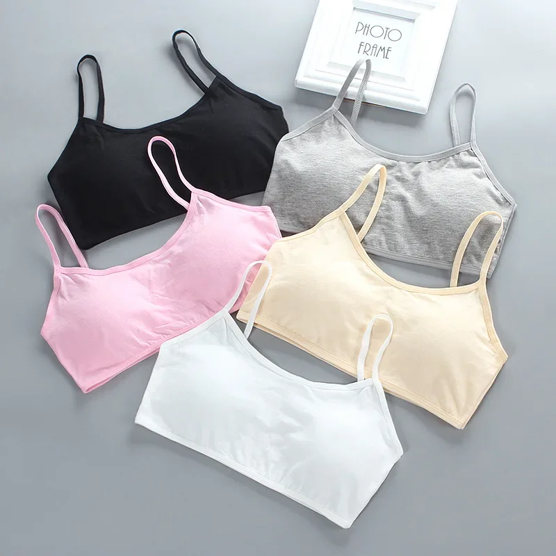 One Size Cotton Girls Bras Adolescente Cartoon Bra Students Small Vest No Steel Ring Underwears Solid Color Lingerie for 8-18 Y