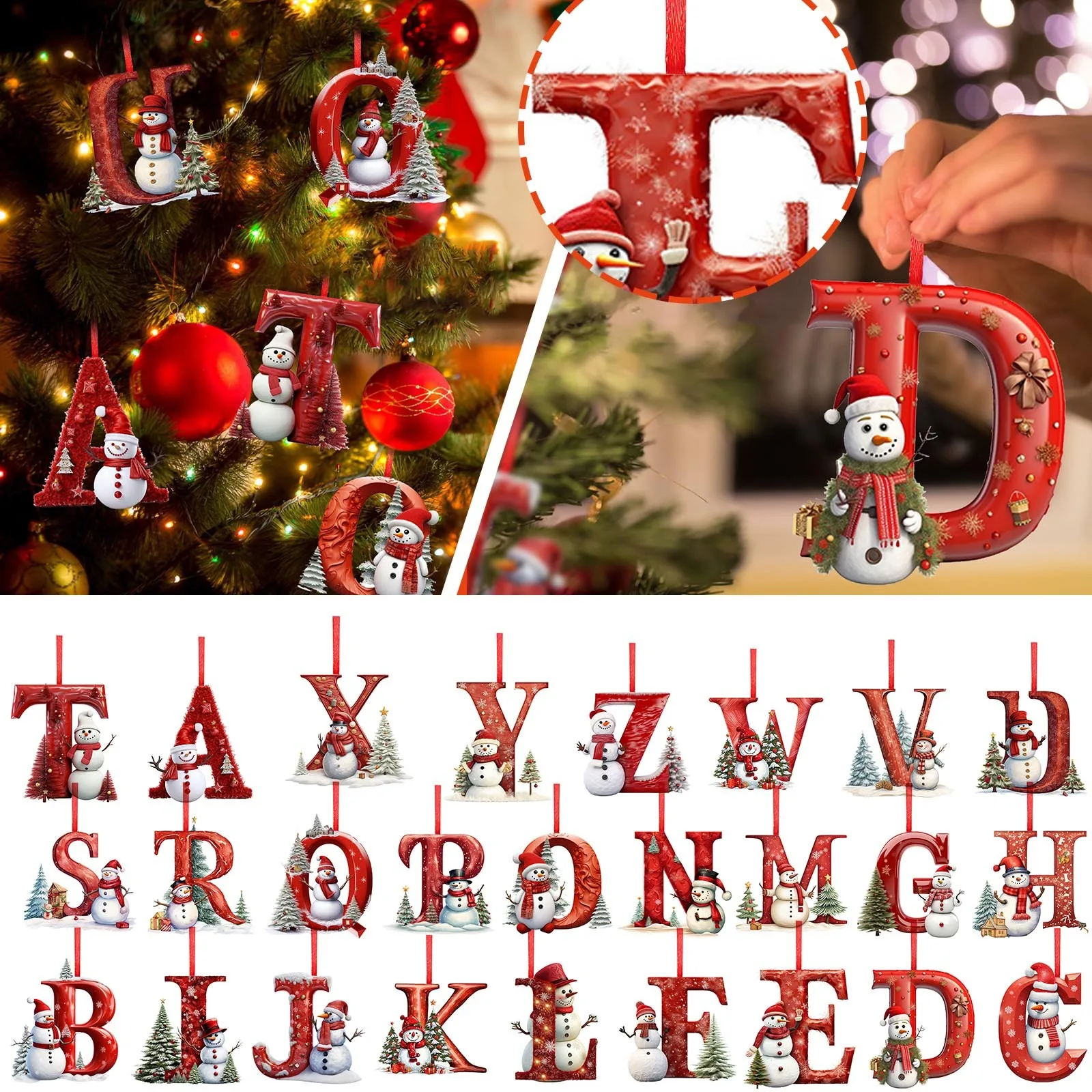 Weihnachtsbaum-Dekor, Buchstaben-Anhänger, Acryl, A-Z, 26 Buchstaben, Zuhause, Urlaub, Anhänger, Weihnachtsschmuck, Navidad, Natal, Neujahr 2025,